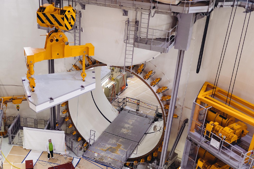 The yellow-coated steel machines of the nuclear plant.