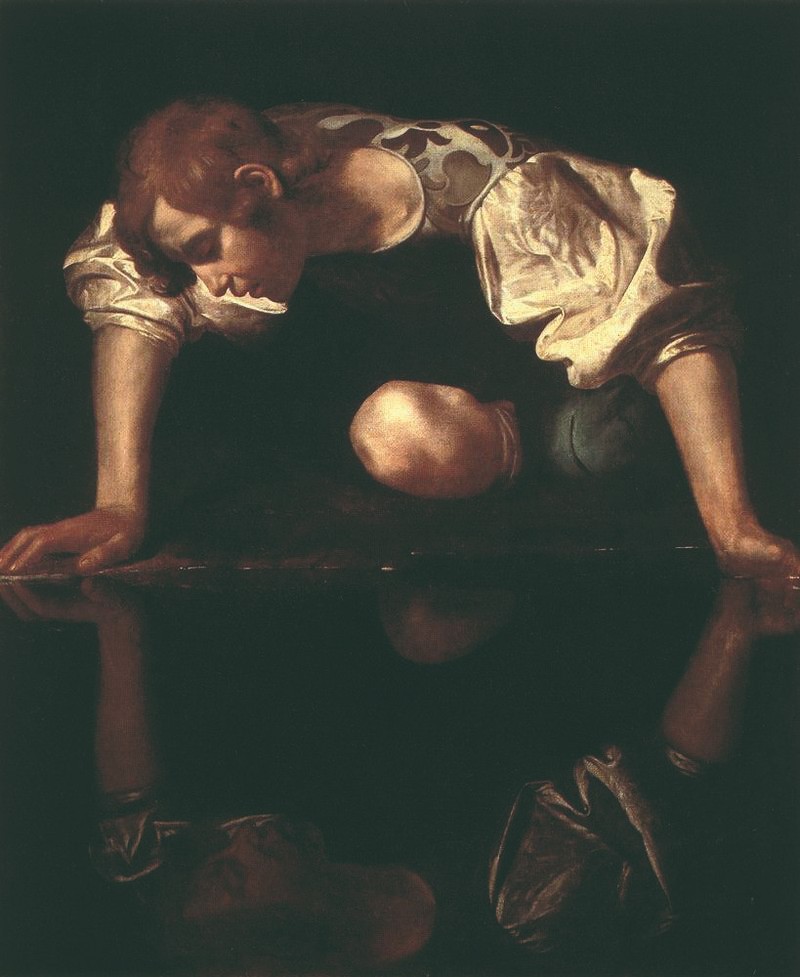 The “Narcissus” painting from Caravaggio, an example of the use of black as a background