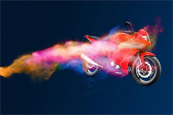 A motorcycle covered with colourful powder coating