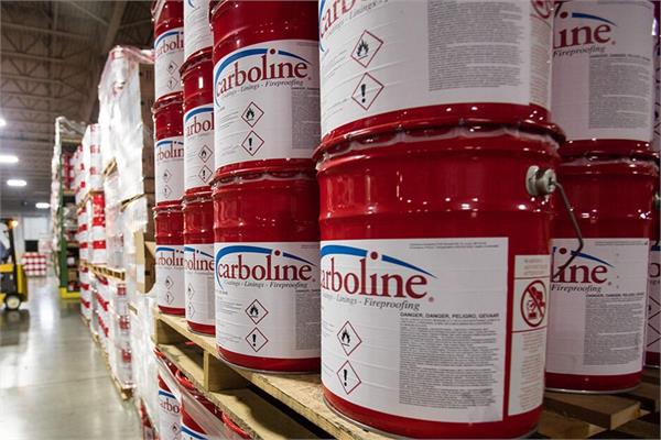 The Hydroplante lining of Carboline stocked in a warehouse