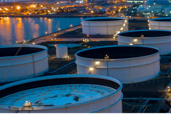 A storage facility at night, coated with Hempel's products