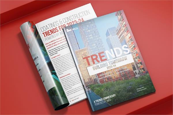 Mock-up on IMCD Building Tomorrow report on coatings and construction industries
