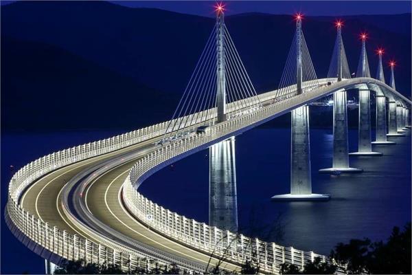 The Peljesac Bridge at night