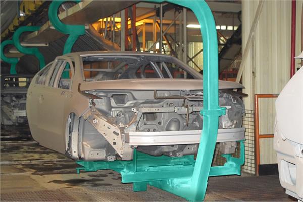 Green automotive paint shop equipment coated with PPG OptiGuard