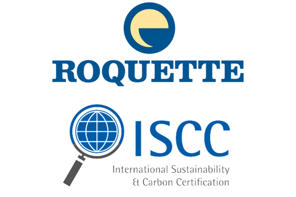 logos of Roquette and ISCC PLUS certification