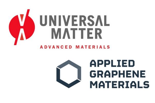 The logos of Universal Matter Inc. and Applied Graphene Materials LLC.